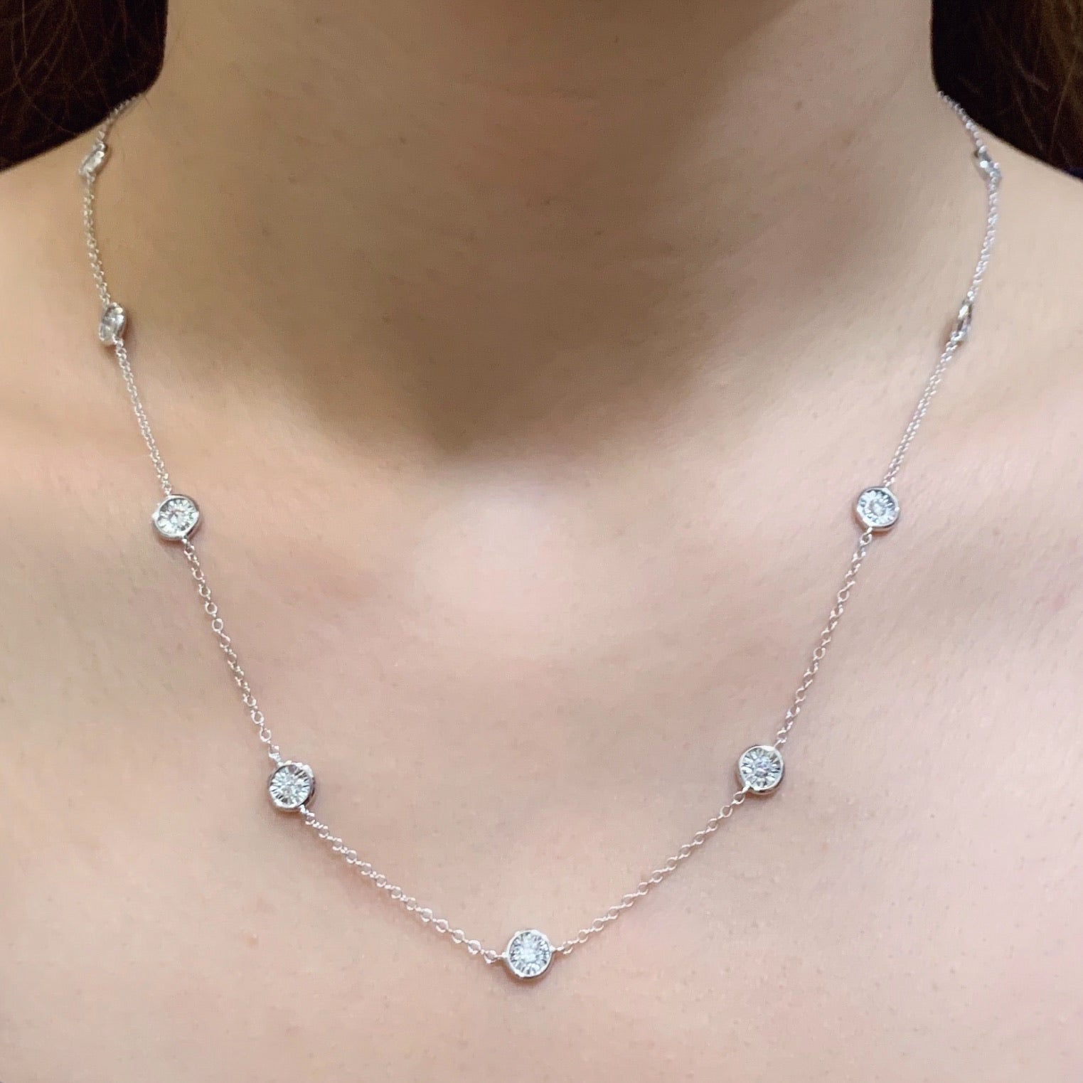 14 Karat White Gold Diamond Station Necklace 420-07815 - R.C. Wahl Jewelers
