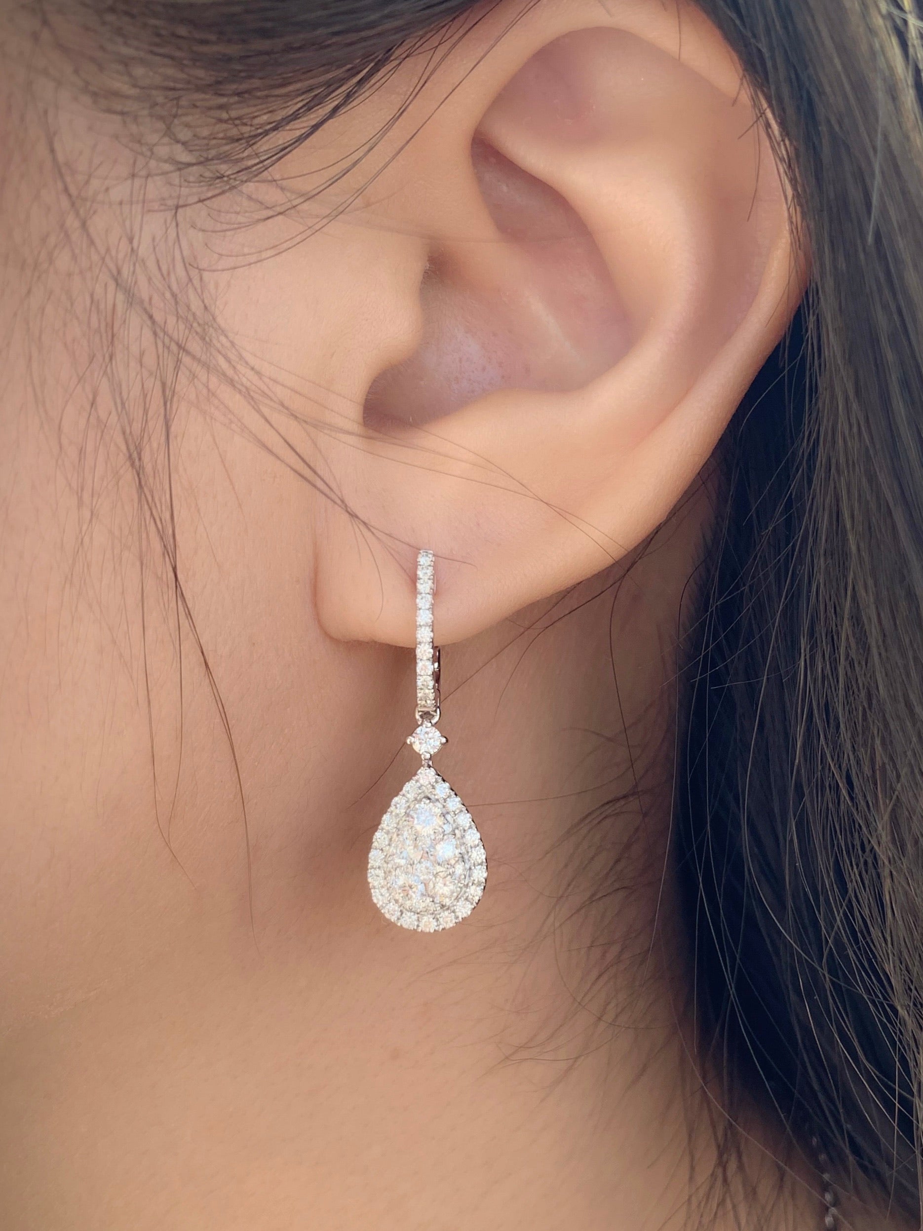 Illusion Set Teardrop Diamond Hoop Drop Earrings - Johnny Jewelry
