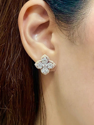 Two Tone Four Leaf Clover Diamond Earrings