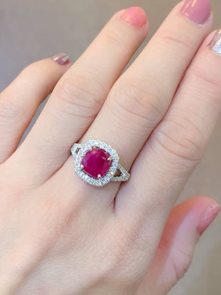 Cushion Shape Ruby & Diamond Halo Ring