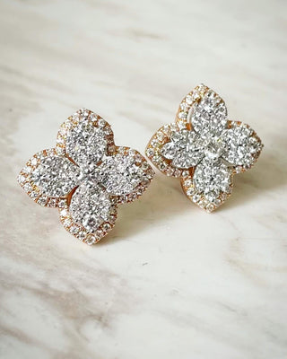 Two Tone Four Leaf Clover Diamond Earrings