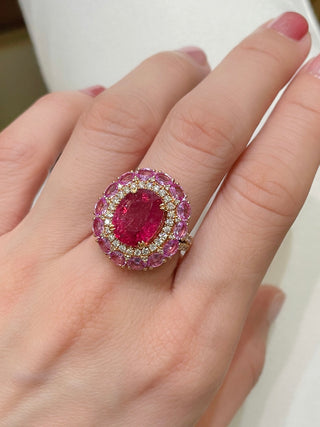 Diva Rubellite, Pink Sapphire and Diamond Halo Ring