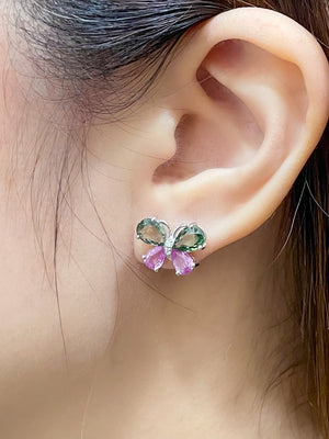 Pink & Green Sapphire Butterfly Earrings - Johnny Jewelry