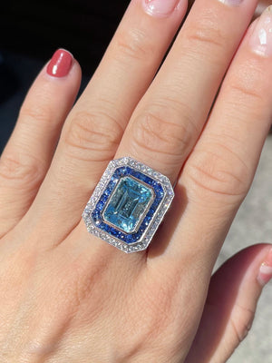 Art Deco Aquamarine & Sapphire, Diamond Two-Way Ring & Pendant