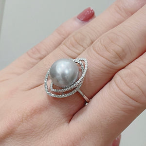 Double Loop Pearl & Diamond Ring - Johnny Jewelry