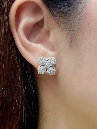 Two Tone Four Leaf Clover Diamond Earrings