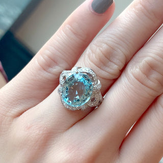 Vintage Style Filigree Aquamarine & Diamond Ring - Johnny Jewelry