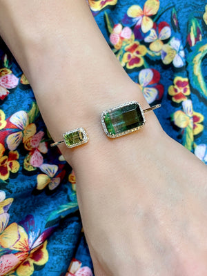 Bi-Color Tourmaline & Diamond Flex Open Bangle
