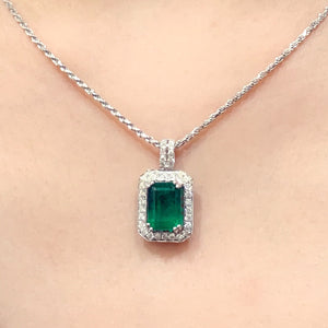 Art Deco Emerald & Pave Diamond Pendant - Johnny Jewelry