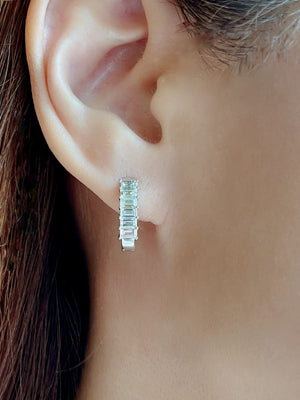 4mm Baguette Diamond Huggie Earrings