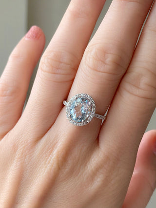 Oval Aquamarine & Diamond Halo Ring